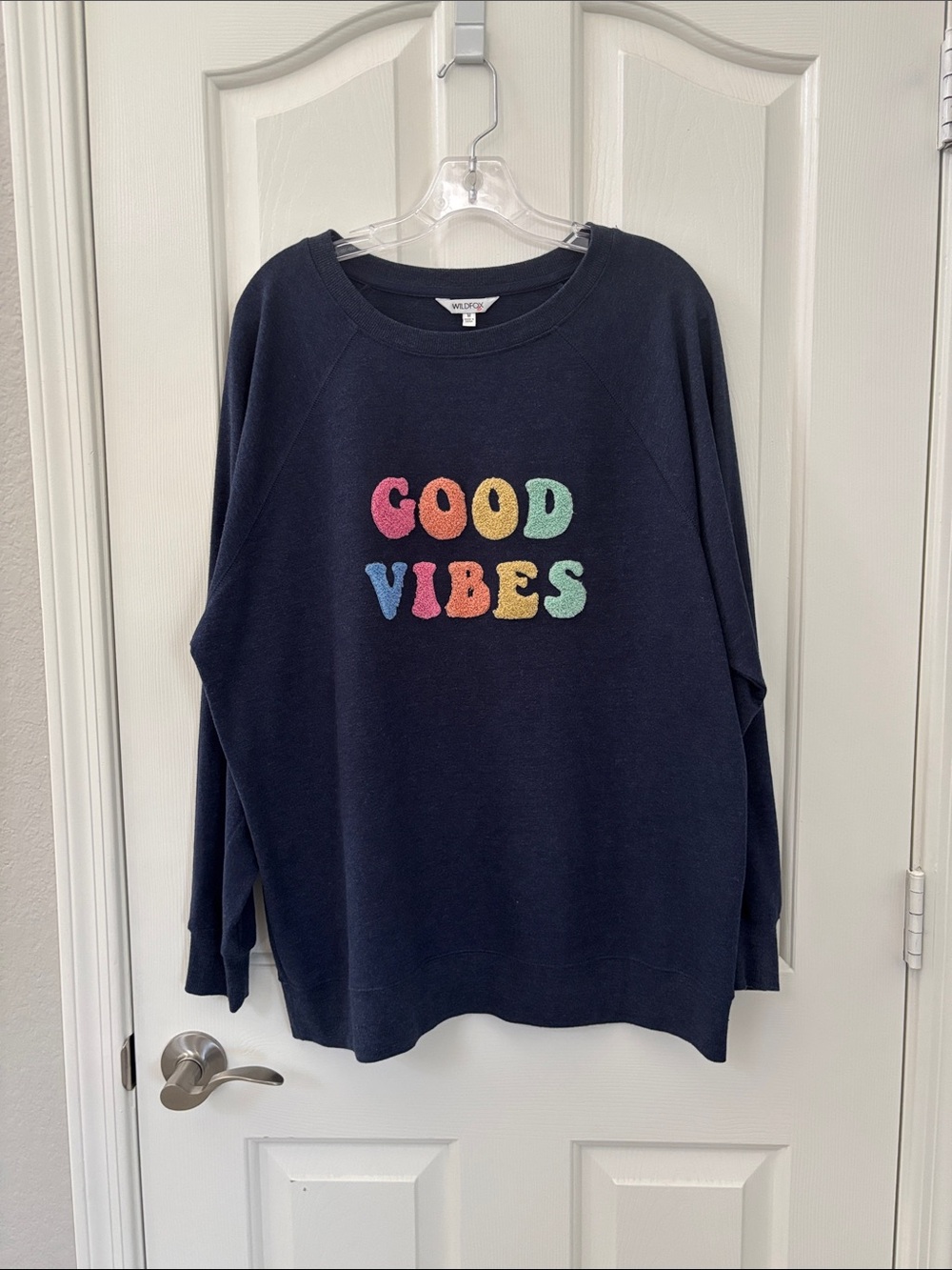 WildFox Blue With Multi Color Good Vibes Graphic Sweatshirt Top Size Medium